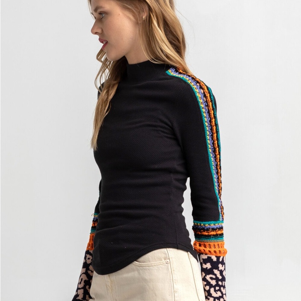 Free People Knit Sweater | Black & Orange | Medium